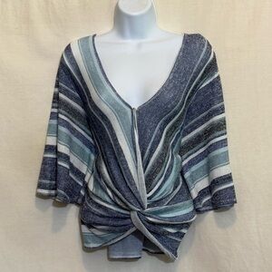 E-75 Gypsies & Moondust Blue & White Stripe Short Sleeve Sweater Size M